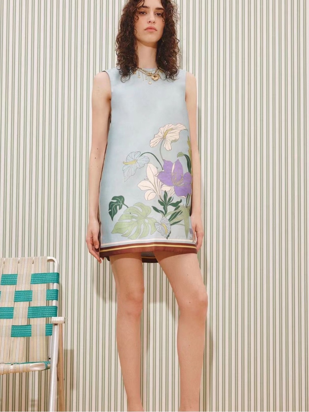ALEMAIS Alfie Mini Dress Sleeveless Light Blue Floral, US2 4 6